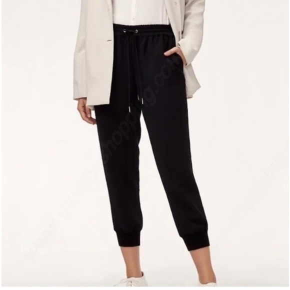Aritzia Wilfred Buffon Crepe Jogger Pant Black Pockets Drawstring Trendy Sz M - Picture 1 of 14